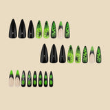24pcs/Set Black & Neon Green Ombre Spider Web Press On Nails