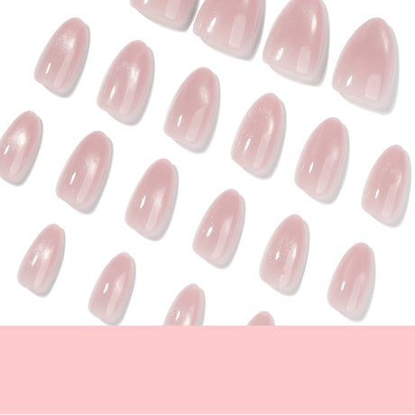 24pcs/Set Solid Pink Cat Eye Press On Nails