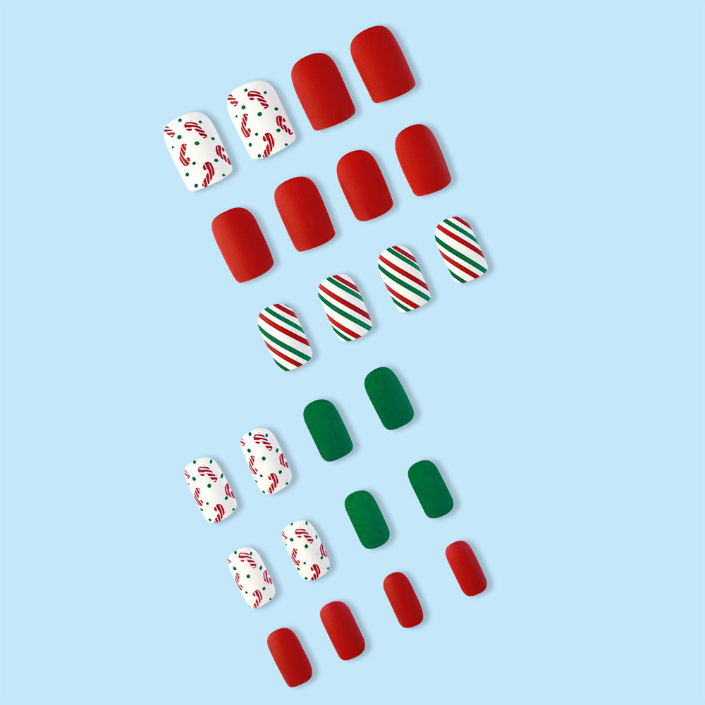 24pcs/Set Colorful Stripes & Candy Canes Press-On Nails