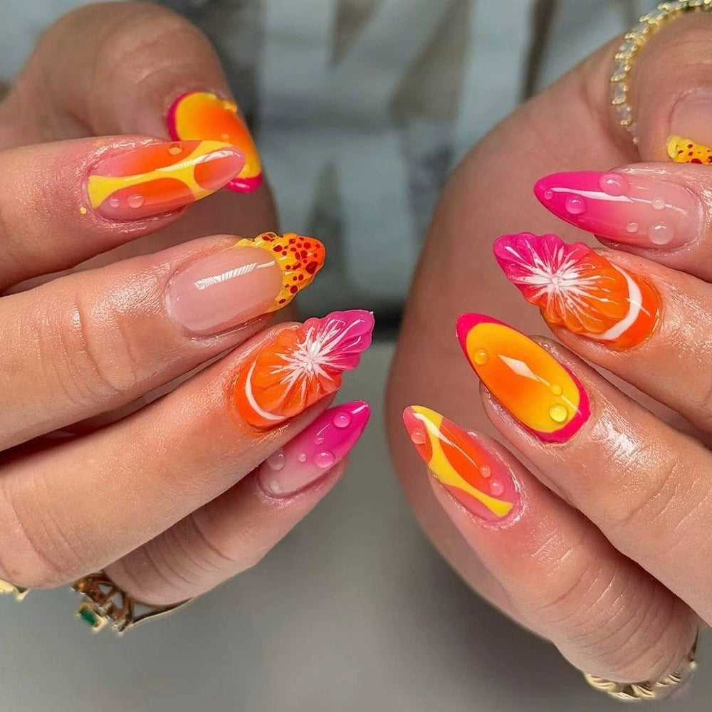 24pcs/Set 3D Orange & Pink Gradient Fruit Press-On Nails