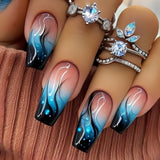 24pcs/Set Blue Ombre Flame Press-On Nails