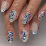 24pcs/Set Ink Painting Floral French Press-On Nails