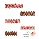30pcs/Set Brown Leopard Print Cat Eye Press-On Nails