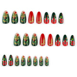 24pcs/Set Red & Green Floral Christmas Press On Nails