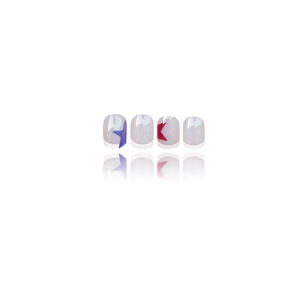 24pcs/Set White French Short Square with Five-Pointed Star Press-On Nails