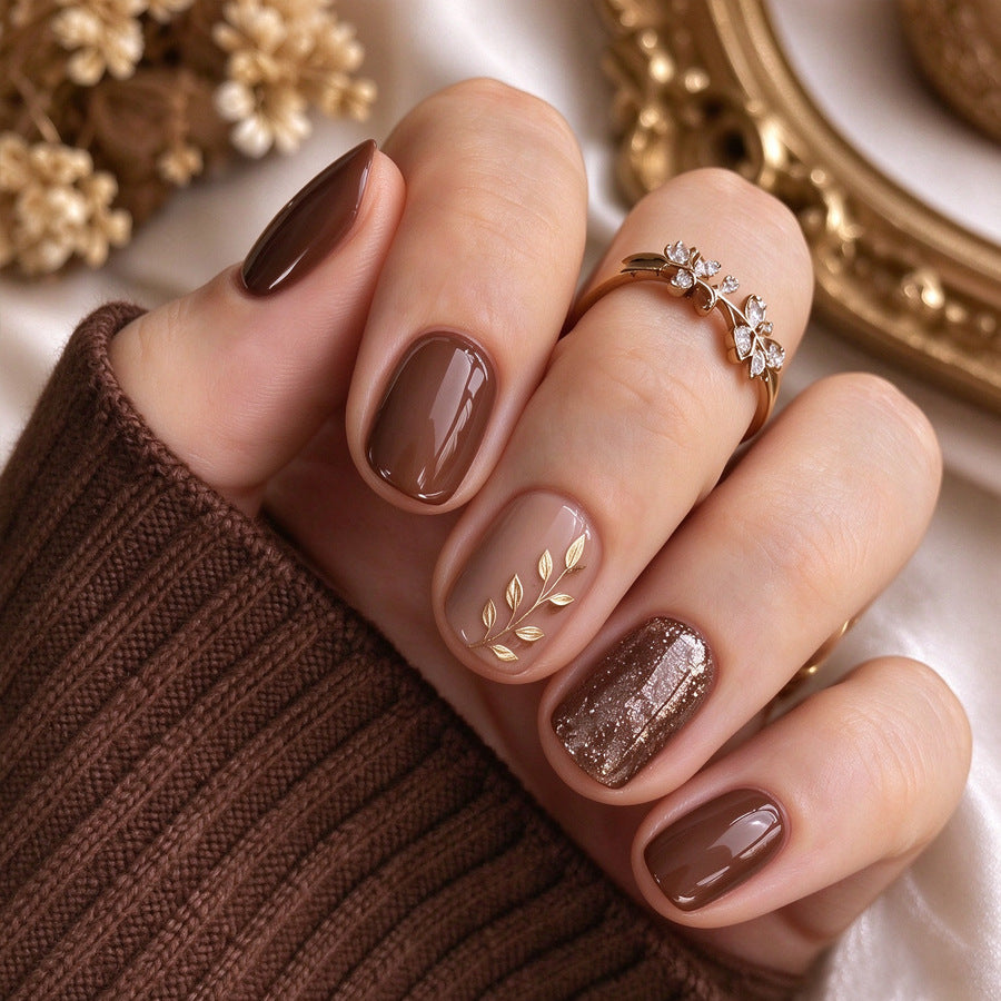 24pcs/Set Gradient Gold Foil Branches Press-On Nails