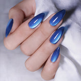 24pcs/Set Blue Cat Eye Press On Nails