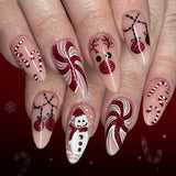 24pcs/Set Red Pinwheel Glitter & Candy Canes Press On Nails