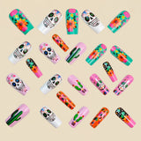 24pcs/Set Skull Cactus Sunflower Press-On Nails