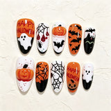 30pcs/Set Pumpkin Ghost Spiderweb & Bats Press-On Nails