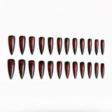 24pcs/Set Red Flame Black Streak Matte Long Stiletto Press-On Nails