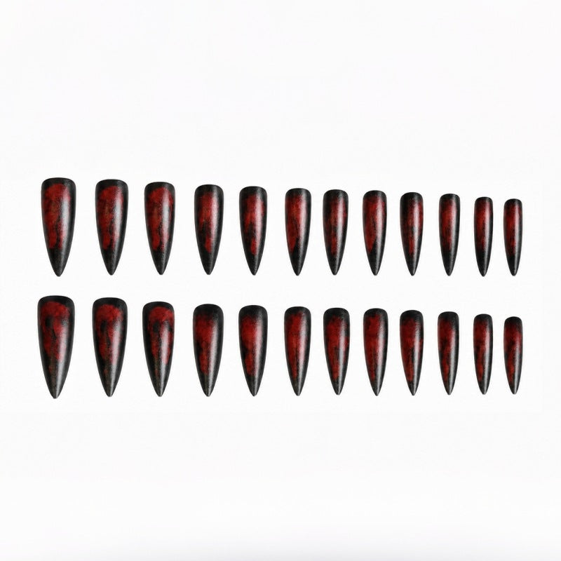 24pcs/Set Red Flame Black Streak Matte Long Stiletto Press-On Nails