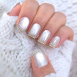 24pcs/Set Silver Edge White Cat Eye Press On Nails