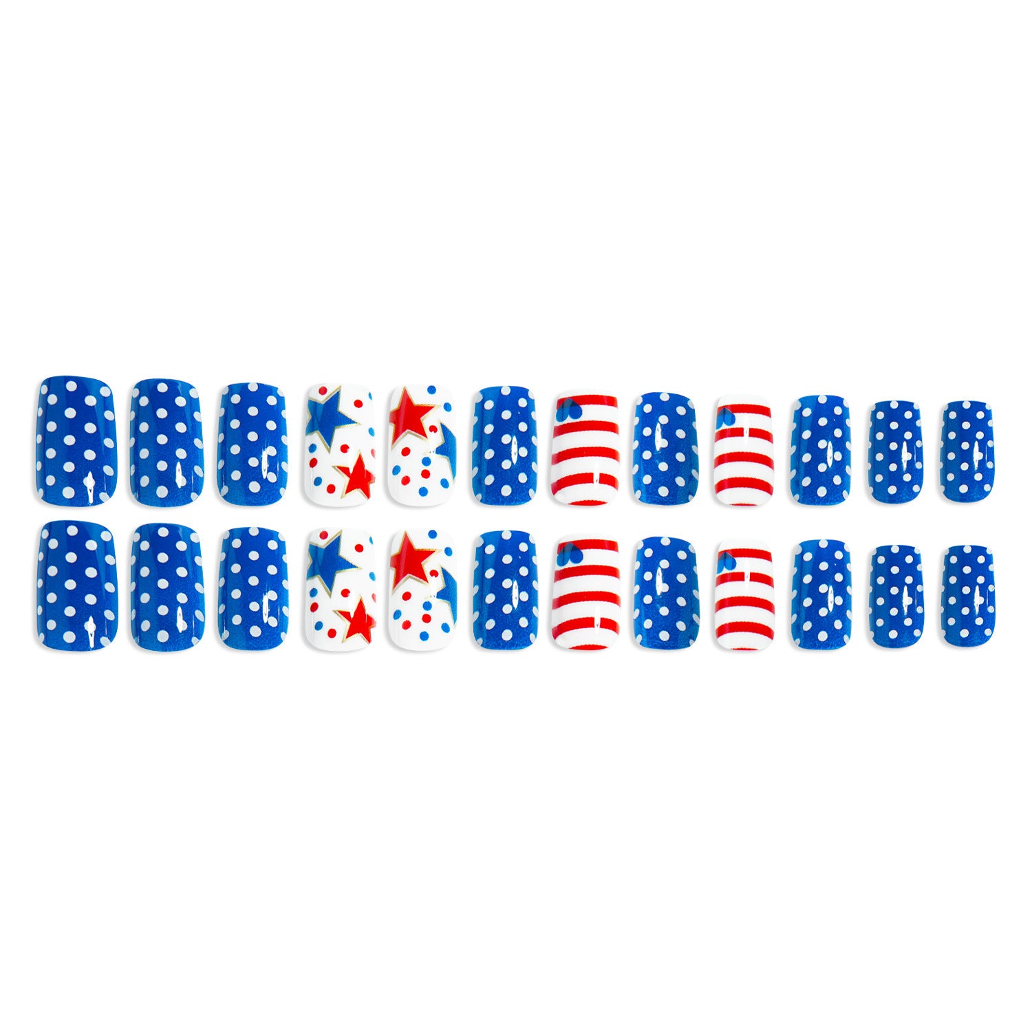 24pcs/Set Red, White and Blue Striped Hearts Press-On Nails