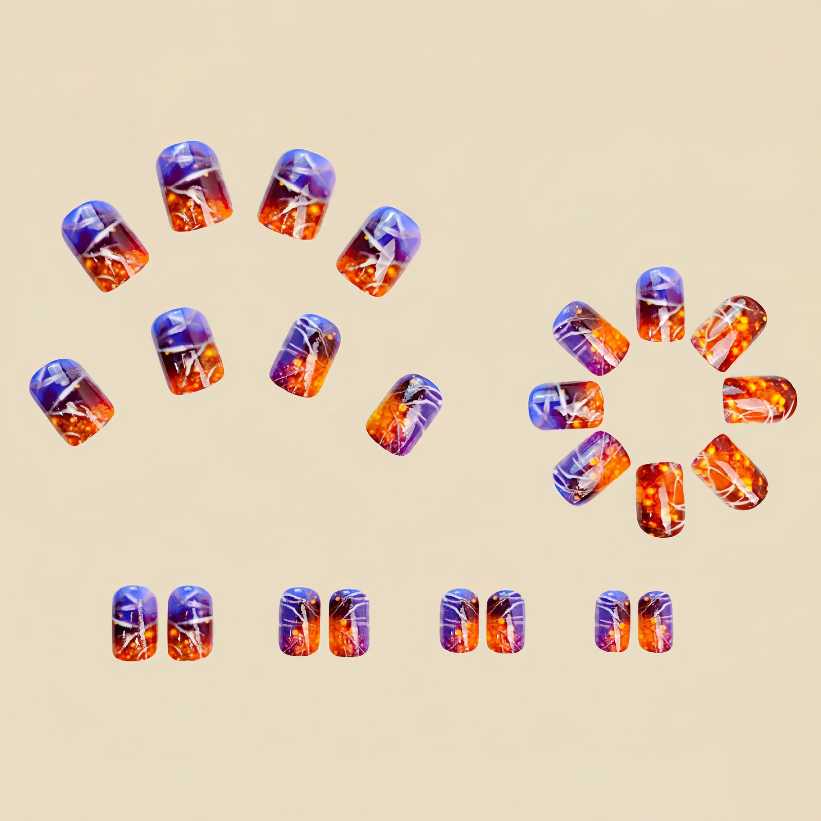 24pcs/Set Fiery Glitter Stripe Press-On Nails