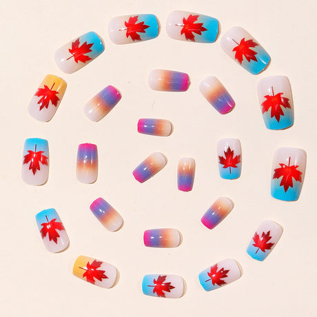 24pcs/Set Colorful Ombre Maple Leaves Press On Nails