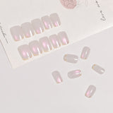 24pcs/Set Silver Edge White Cat Eye Press On Nails
