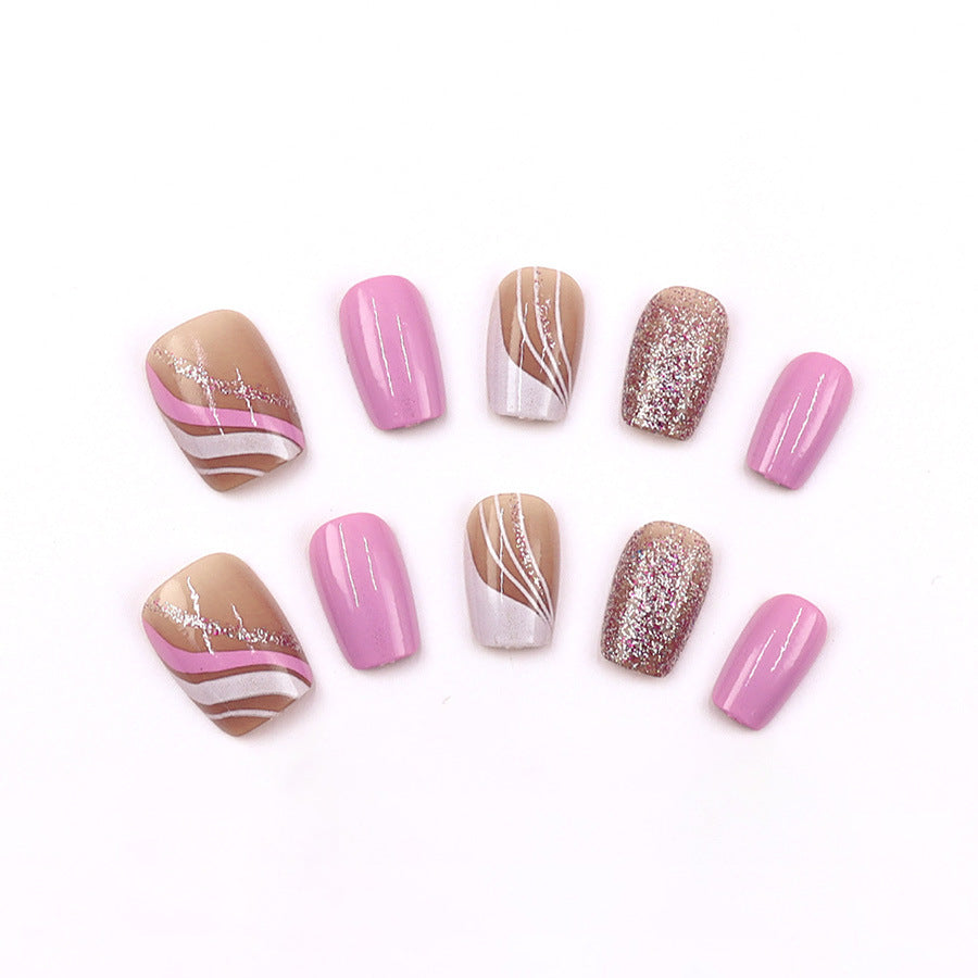 30pcs/Set Ripple Holographic Glitter Press On Nails