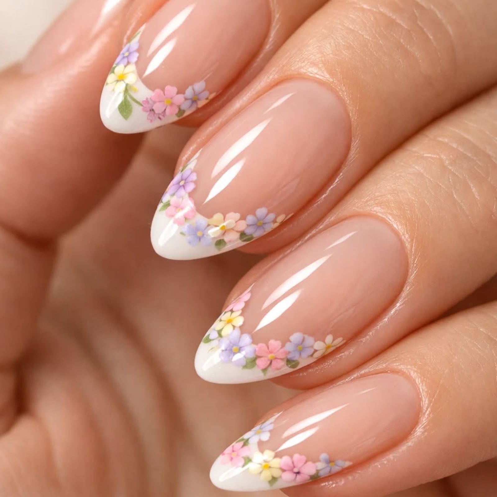 24pcs/Set Colorful Floral French Tipss Press-On Nails