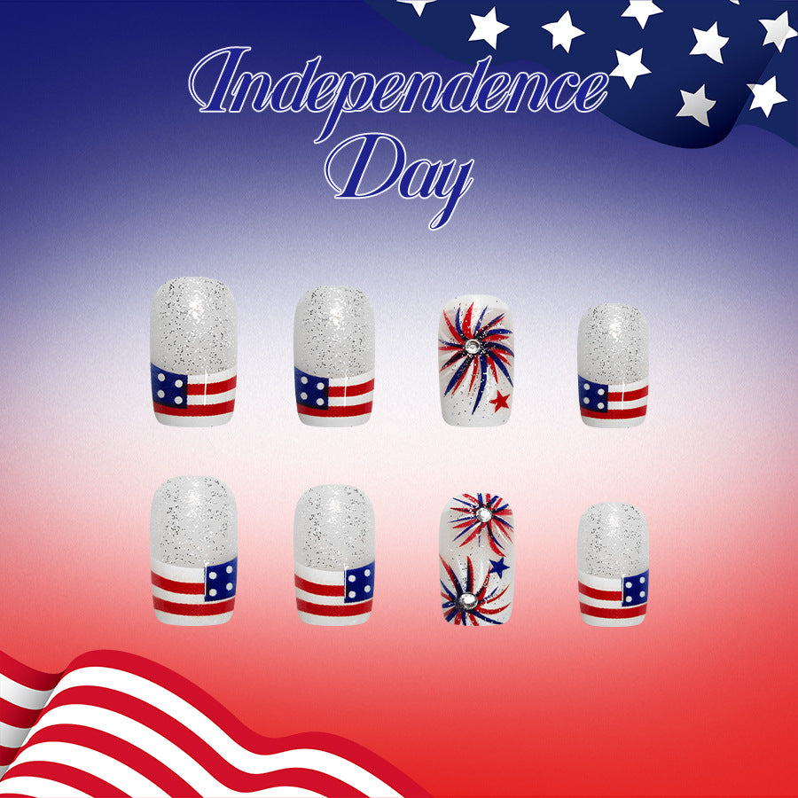 24pcs/Set Flag & Fireworks French Press-On Nails