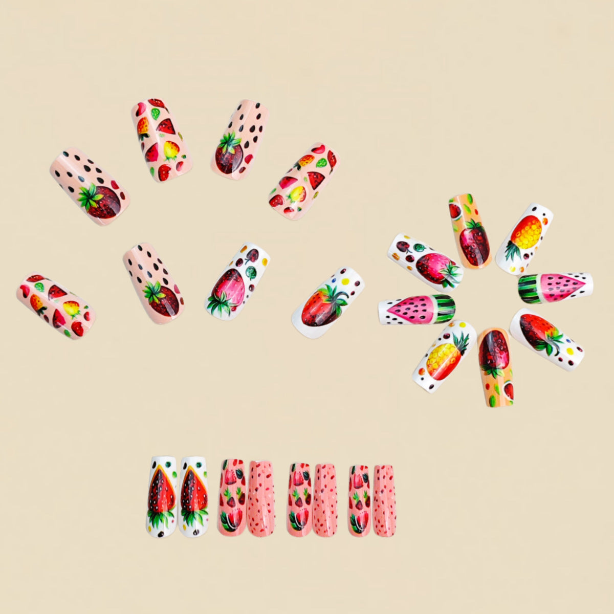 24pcs/Set Colorful Summer Fruit Press-On Nails