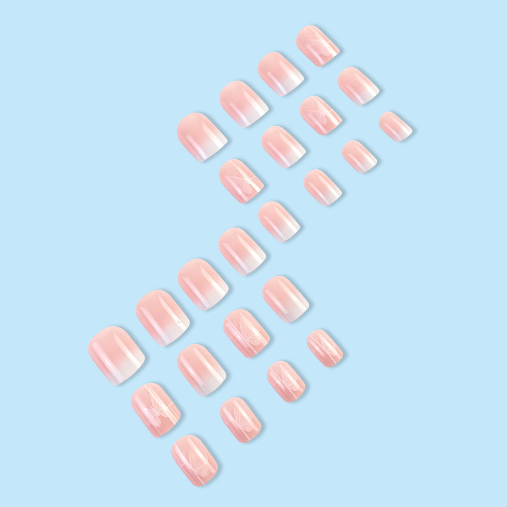 24pcs/Set Nude Pink Ombre with White Butterflies Press-On Nails