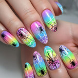 24pcs/Set Colorful Gradient Spider Web Press-On Nails