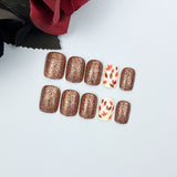 24pcs/Set Warm Brown & Orange Leaves with Glitter Press On Nails