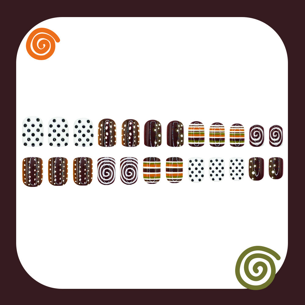 24pcs/Set Polka Dot Spiral Stripe Press On Nails