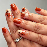 24pcs/Set Autumn Orange & Yellow Maple Leaf Flowers Press On Nails