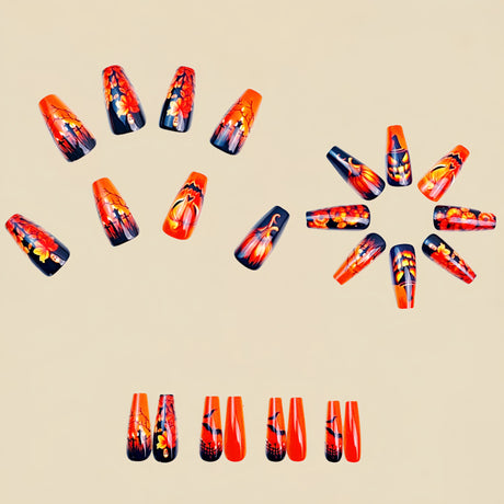 24pcs/Set Spooky Pumpkin & Floral Press-On Nails