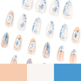 24pcs/Set 3D Gold-Accented Blue Flowers Press On Nails
