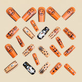 24pcs/Set Pumpkin White Ghost Skull Star Press-On Nails