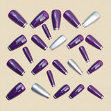 24pcs/Set Purple & Silver Striped French Press-On Nails