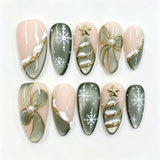 24pcs/Set Cat-Eye Bow & Gold Snowflakes Press On Nails