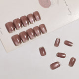24pcs/Set Gold Edge Purple Cat Eye Press On Nails