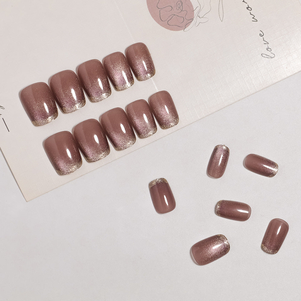 24pcs/Set Gold Edge Purple Cat Eye Press On Nails