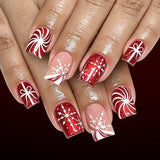24pcs/Set Red Snowflake Bow Press On Nails