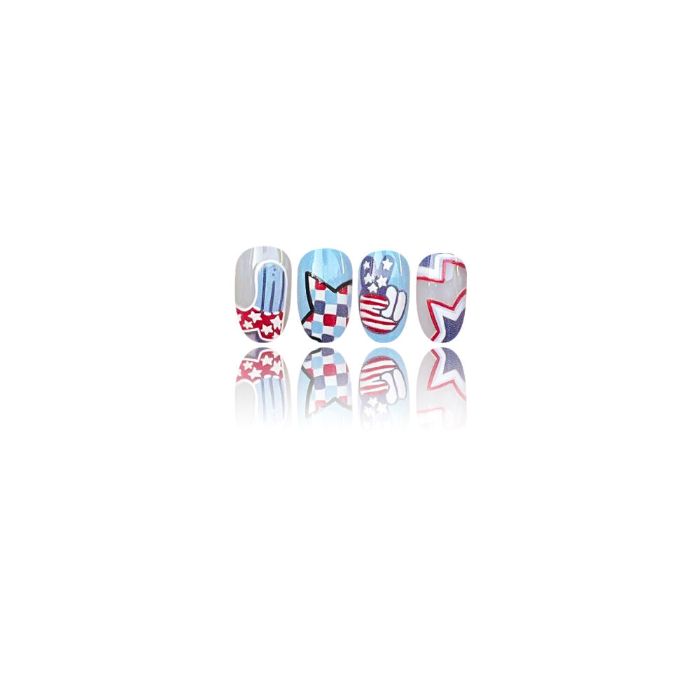 24pcs/Set Red Blue Split Color Star Letter Press-On Nails