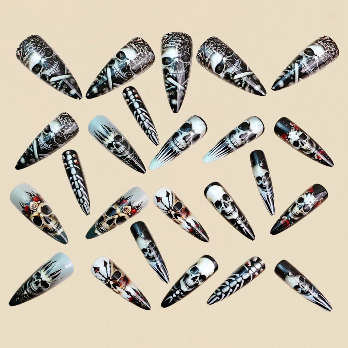 24pcs/Set Cartoon Skull Press-On Nails