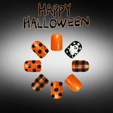 24pcs/Set Black Plaid, Polka Dots & Ghosts Press-On Nails