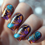 24pcs/Set Blue-Purple Abstract Vine Press-On Nails