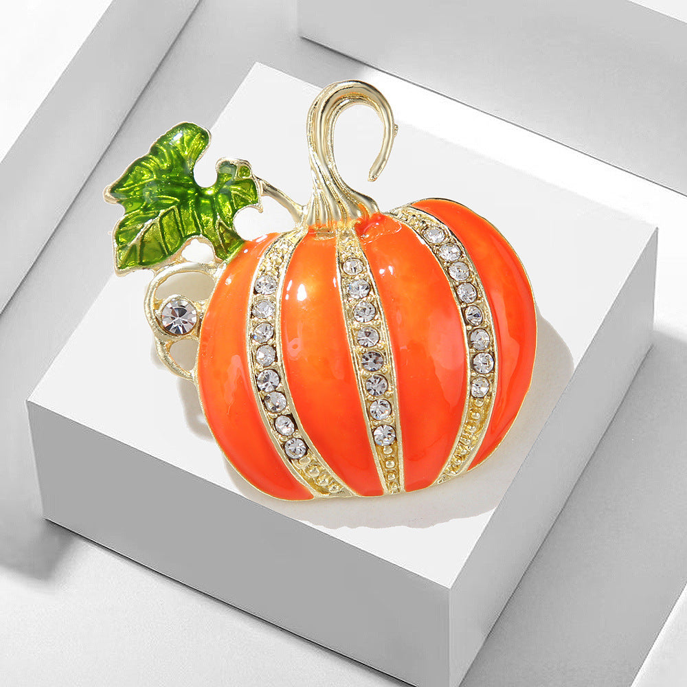 Halloween Rhinestone Pumpkin Brooch