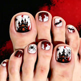 24pcs/Set Dark Castle Spider Web & Bat Press-On Nails