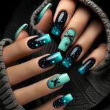 24pcs/Set Dark Green Gradient Butterfly Press-On Nails