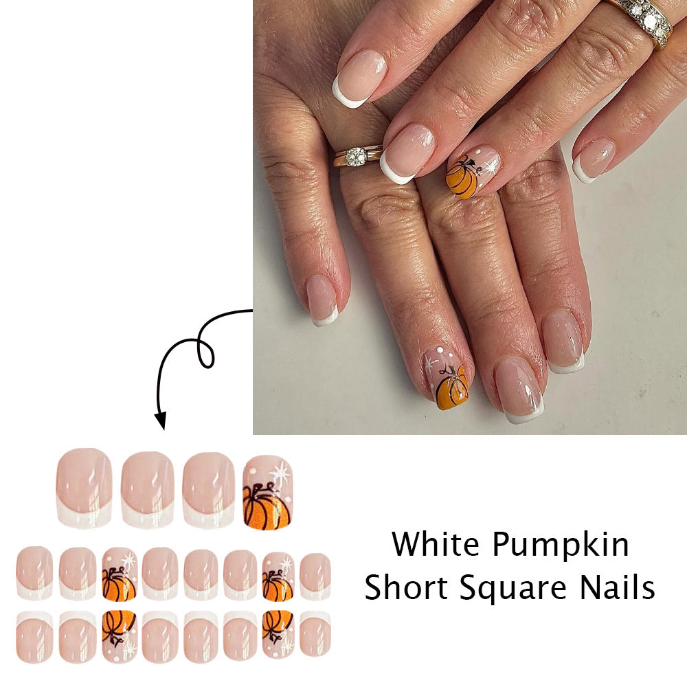 24pcs/Set White French Pumpkin Press On Nails