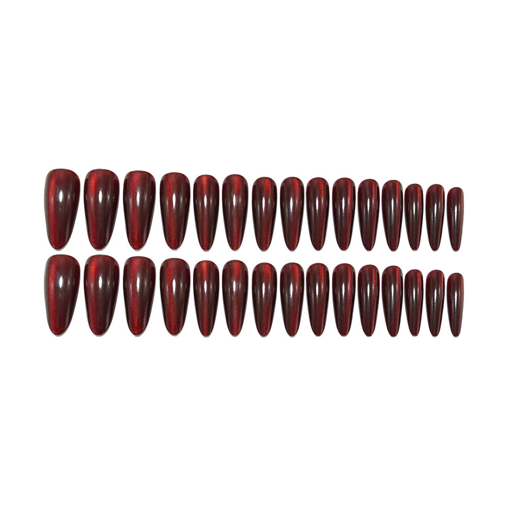 24pcs/Set Deep Burgundy Cat Eye Press On Nails