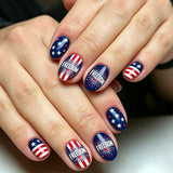 24pcs/Set Red Blue Star Stripe Freedom Letter Press-On Nails