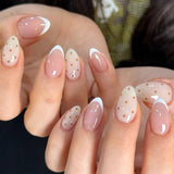 24pcs/Set Pink Polka Dot French Tip Press-On Nails