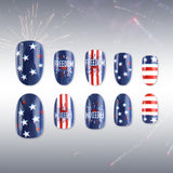 24pcs/Set Red Blue Star Stripe Freedom Letter Press-On Nails